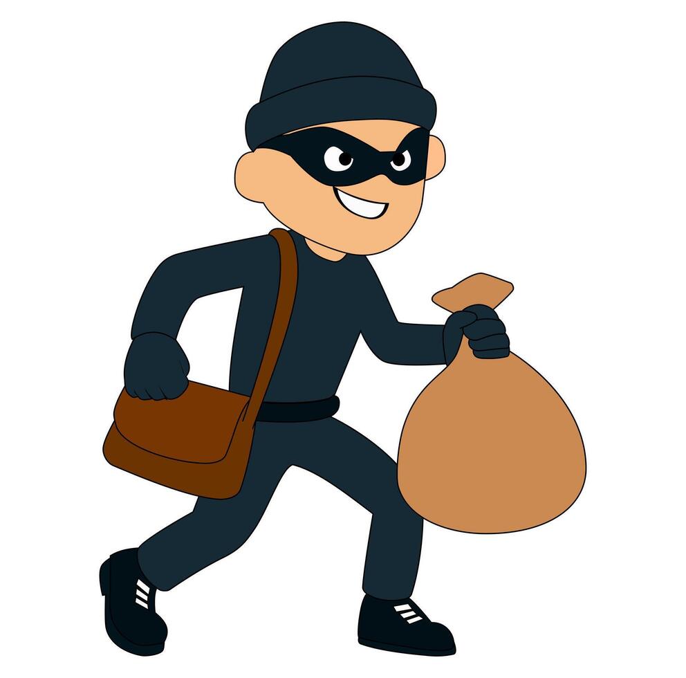 Cartoon Man Thief Run After Robbed Victim Vectors Illustration