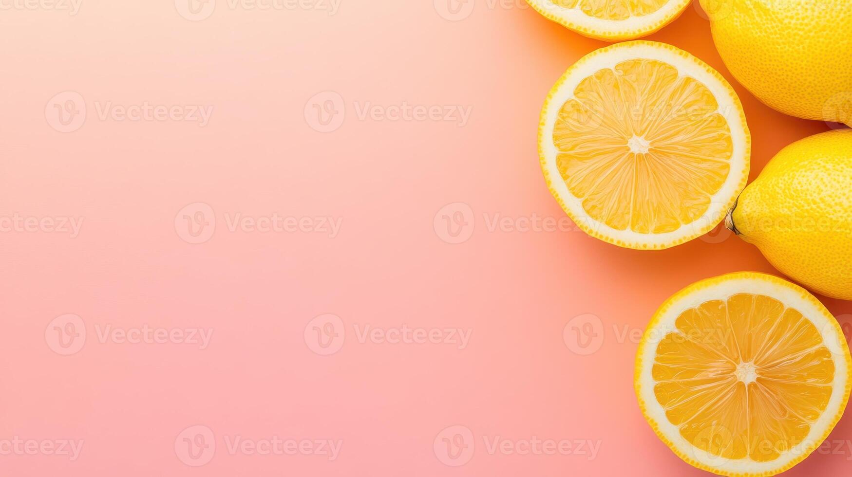 Fresh lemons on soft peach gradient background create vibrant display photo