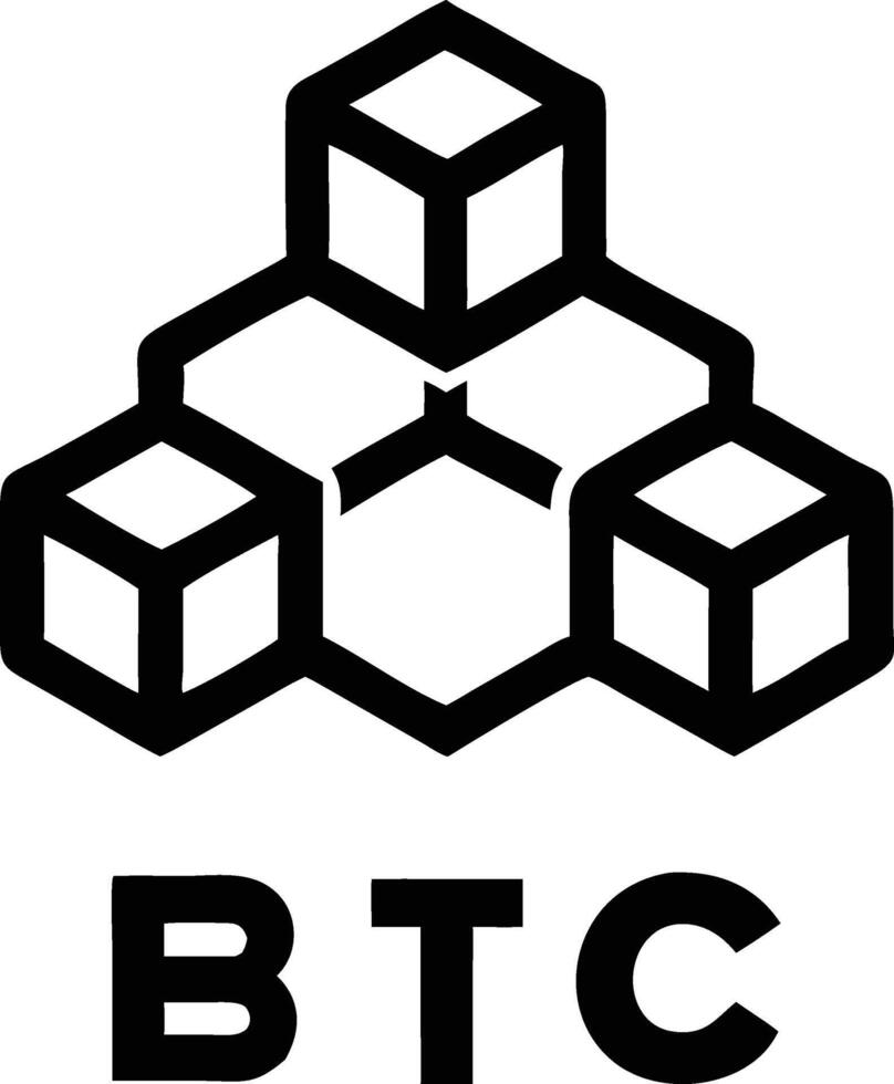 Minimal geometric crypto logo with 'BTC' vector