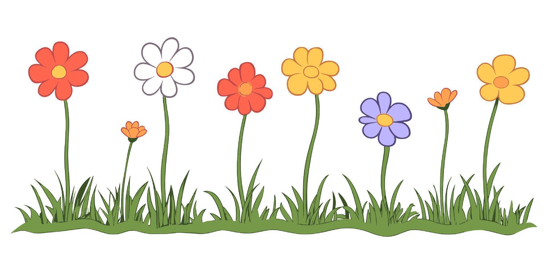 Cheerful spring flowers illustration with vibrant colors, perfect for adding a touch of whimsy vector
