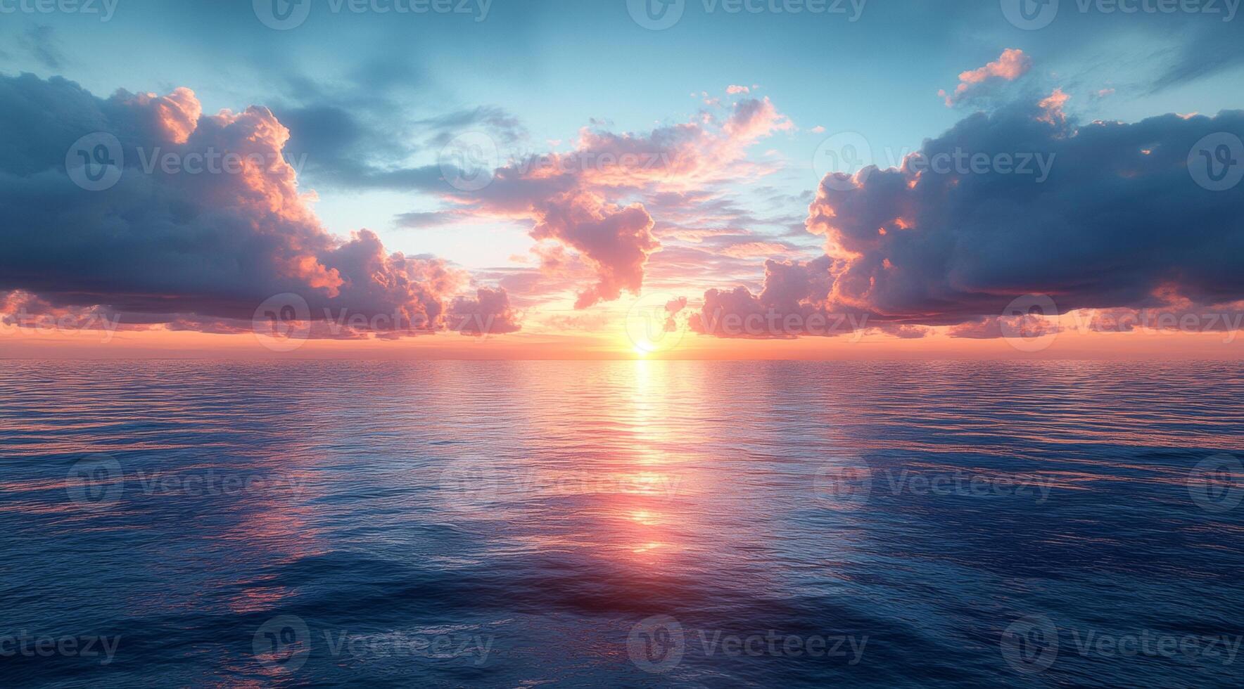 Sunset over the ocean with clouds photo