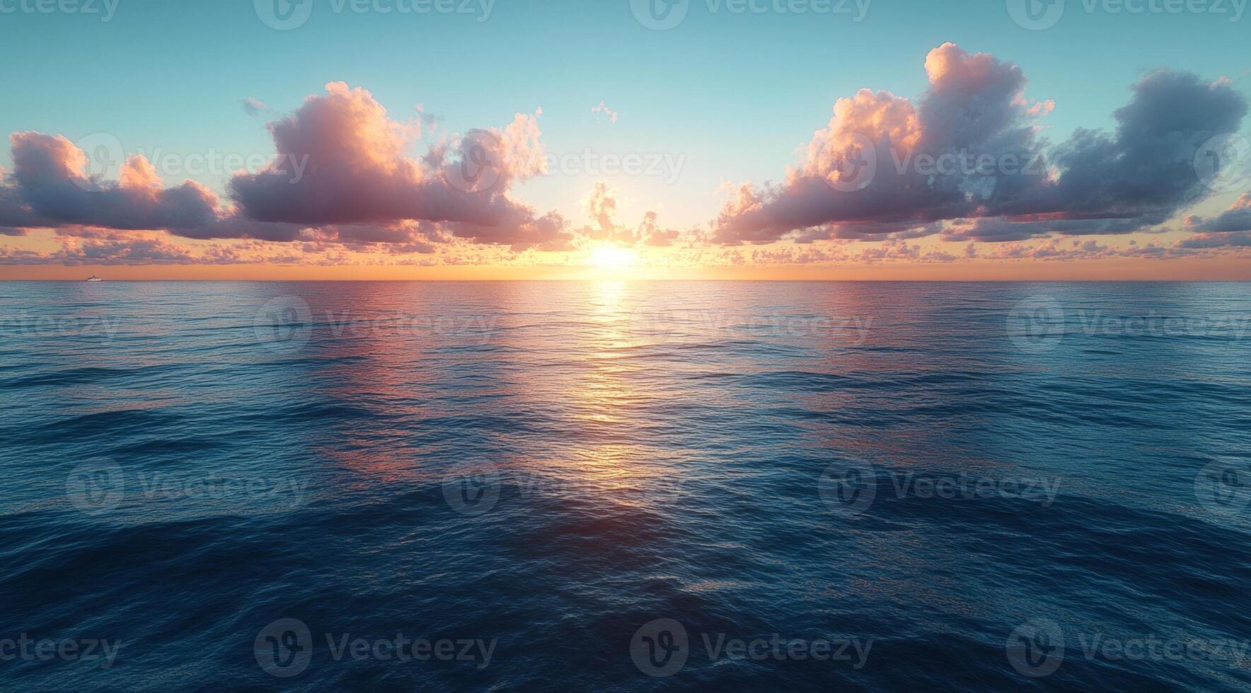 Sunset over the ocean with clouds photo