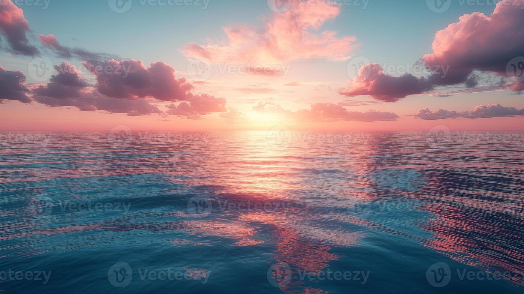 Sunset over the ocean with clouds and water photo