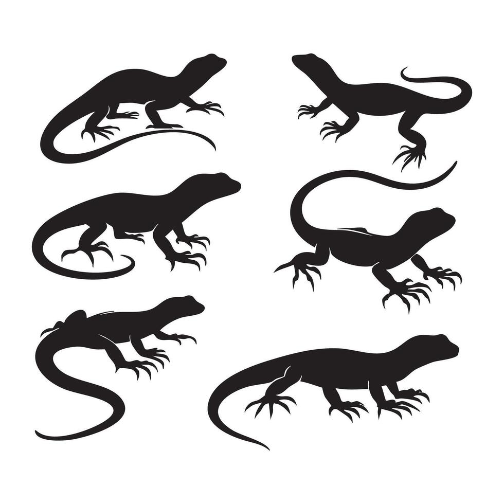 Silhouette collection of lizards on a white background vector