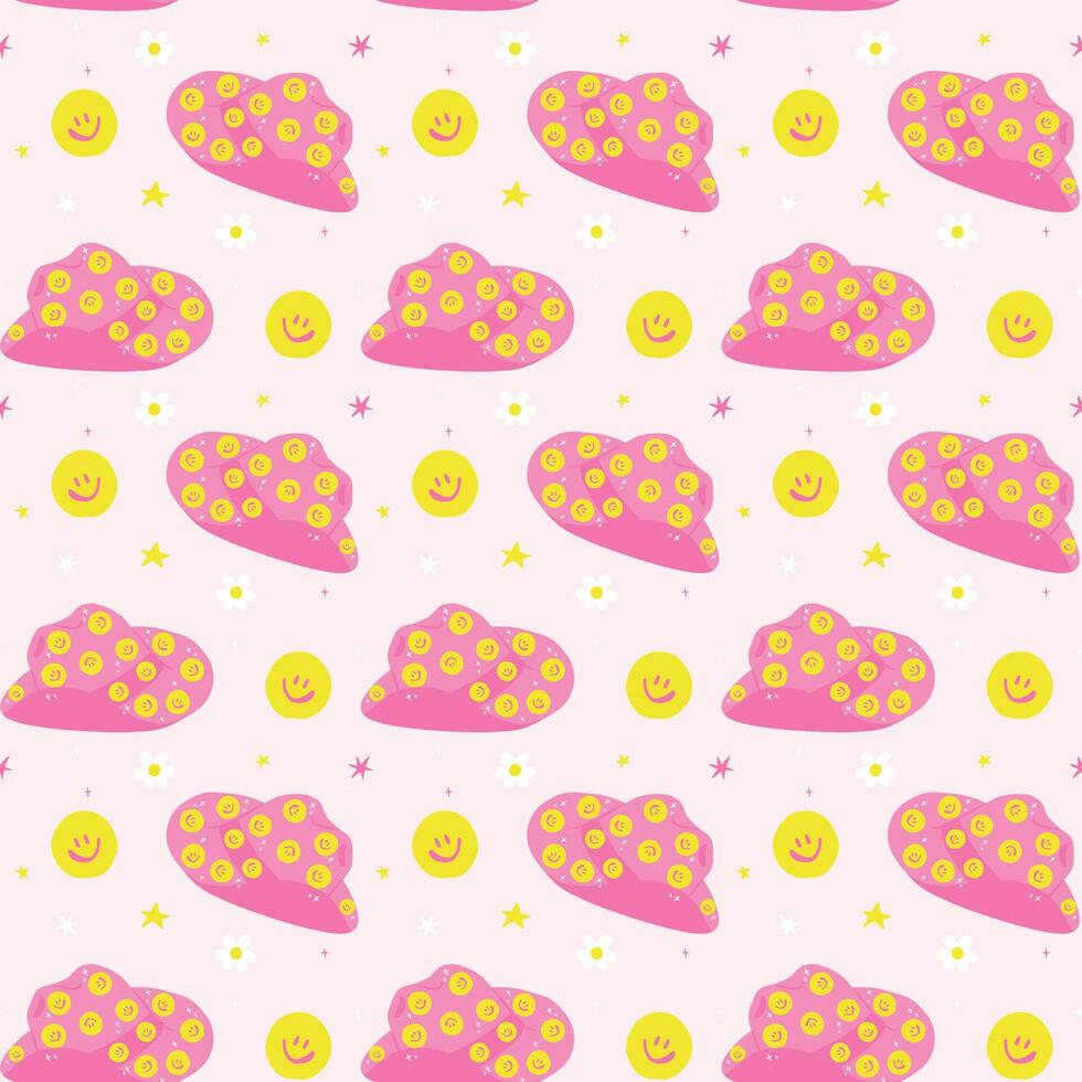 Retro Groovy Cowgirl Hat Hot Pink Seamless Pattern, Girly Western Retro Wallpaper isolated on background vector