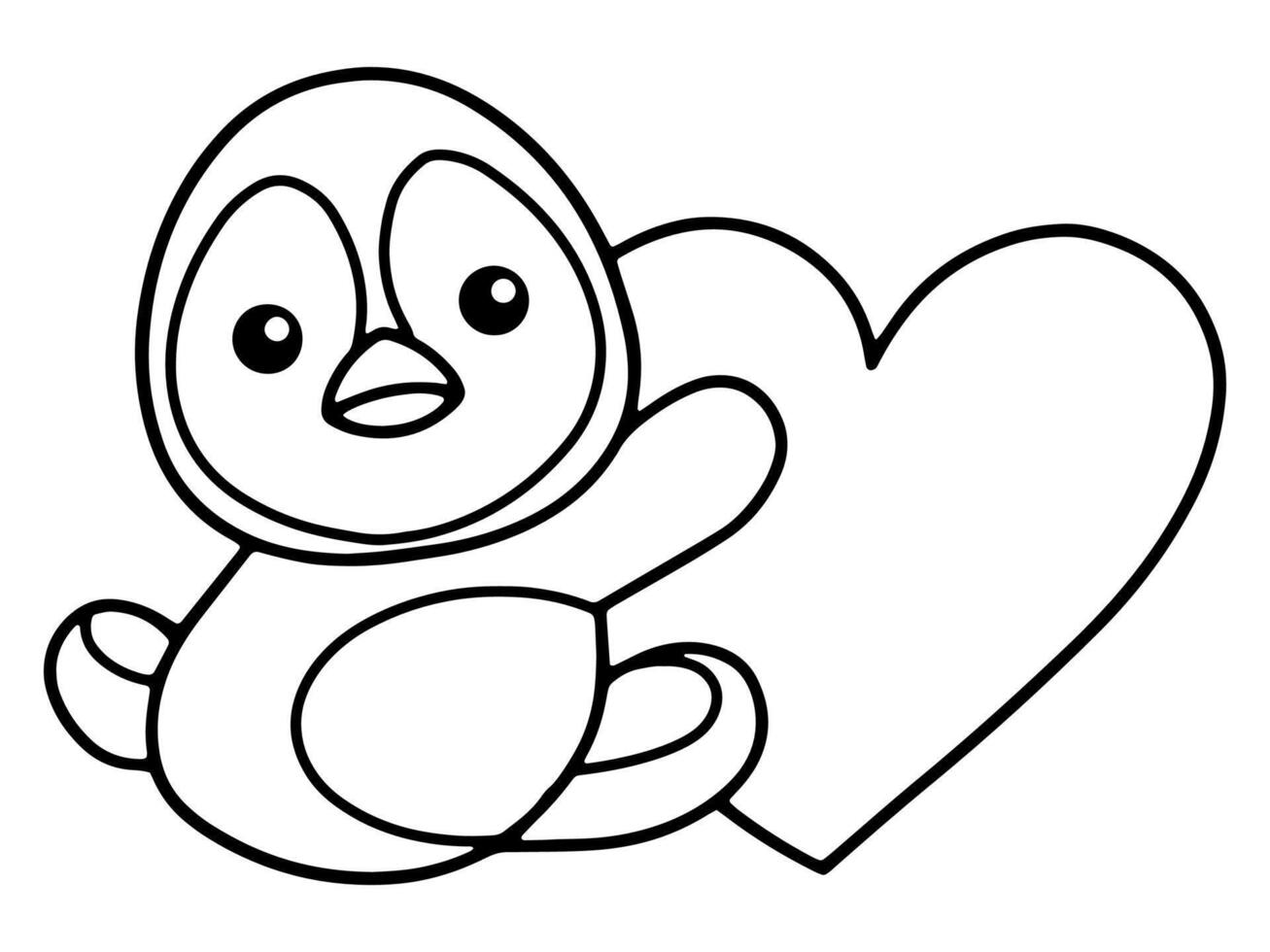 Valentine Day Penguin Holding Heart Line Art vector