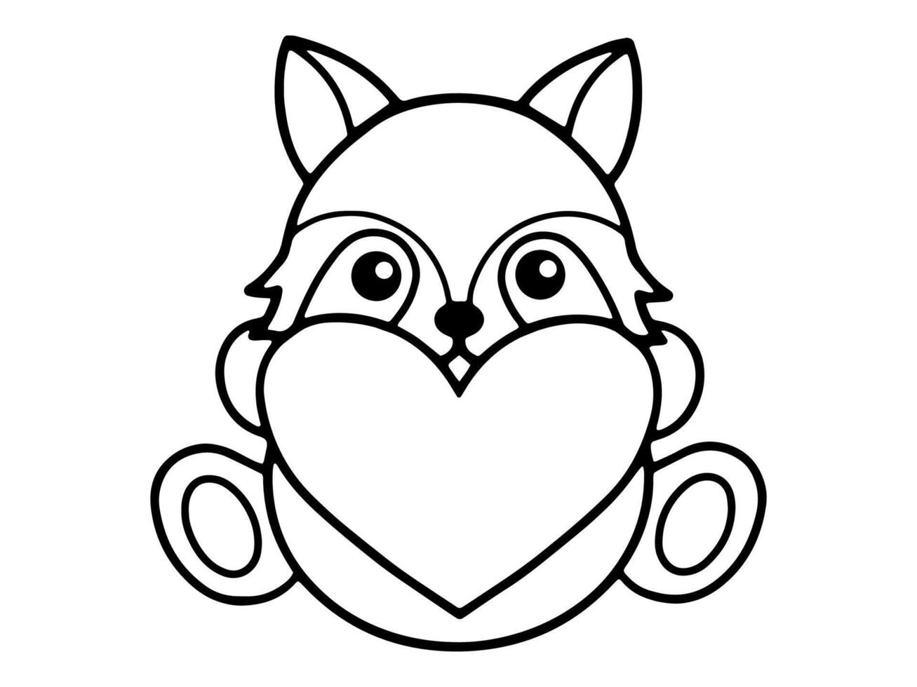 Valentine Day Fox Holding Heart Line Art vector
