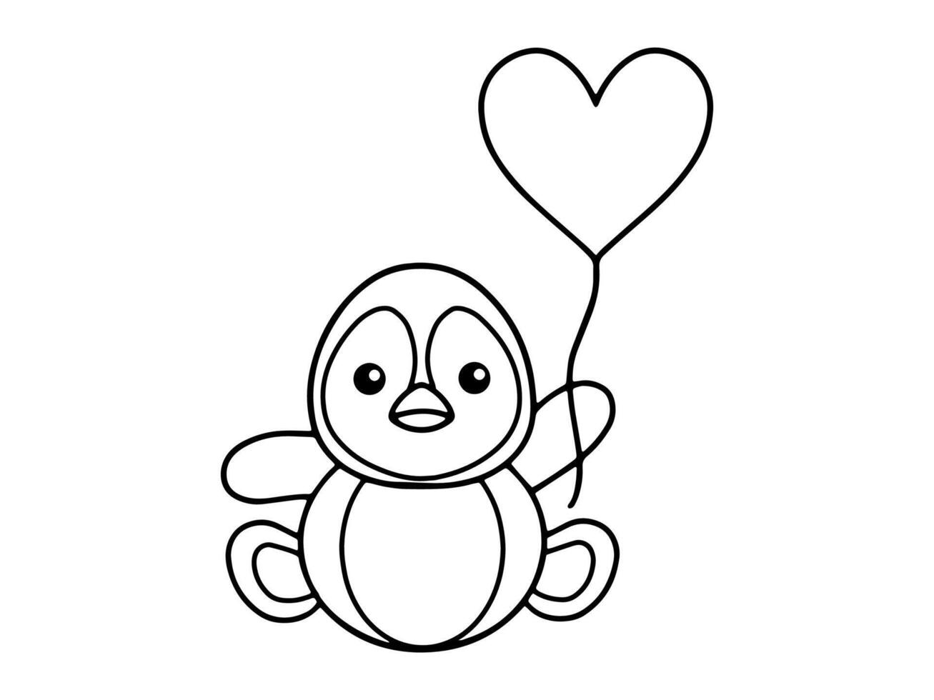 Valentines Day Penguin Holding Balloon Line Art vector