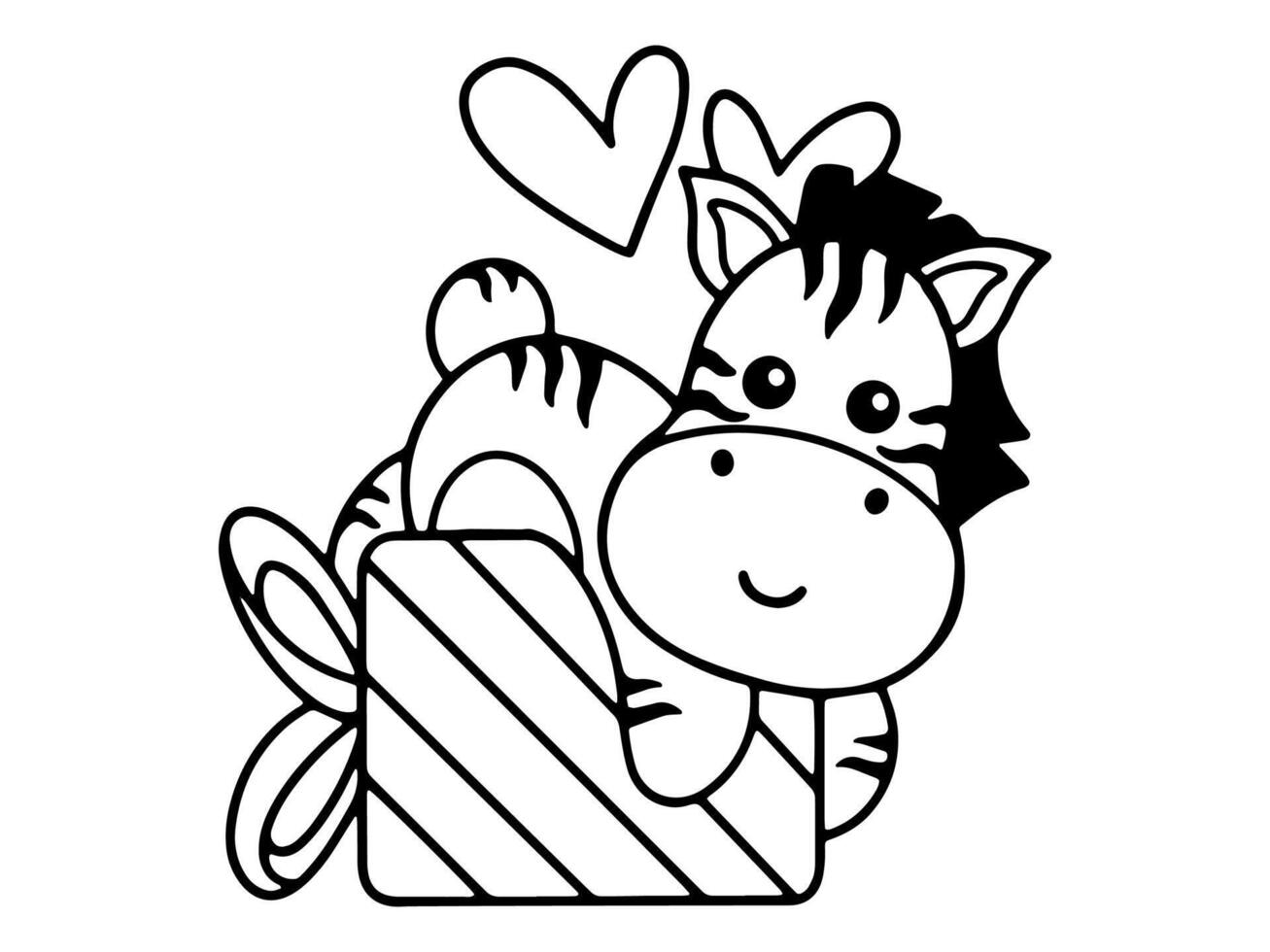 Valentine Day Zebra Holding Gift Line Art vector