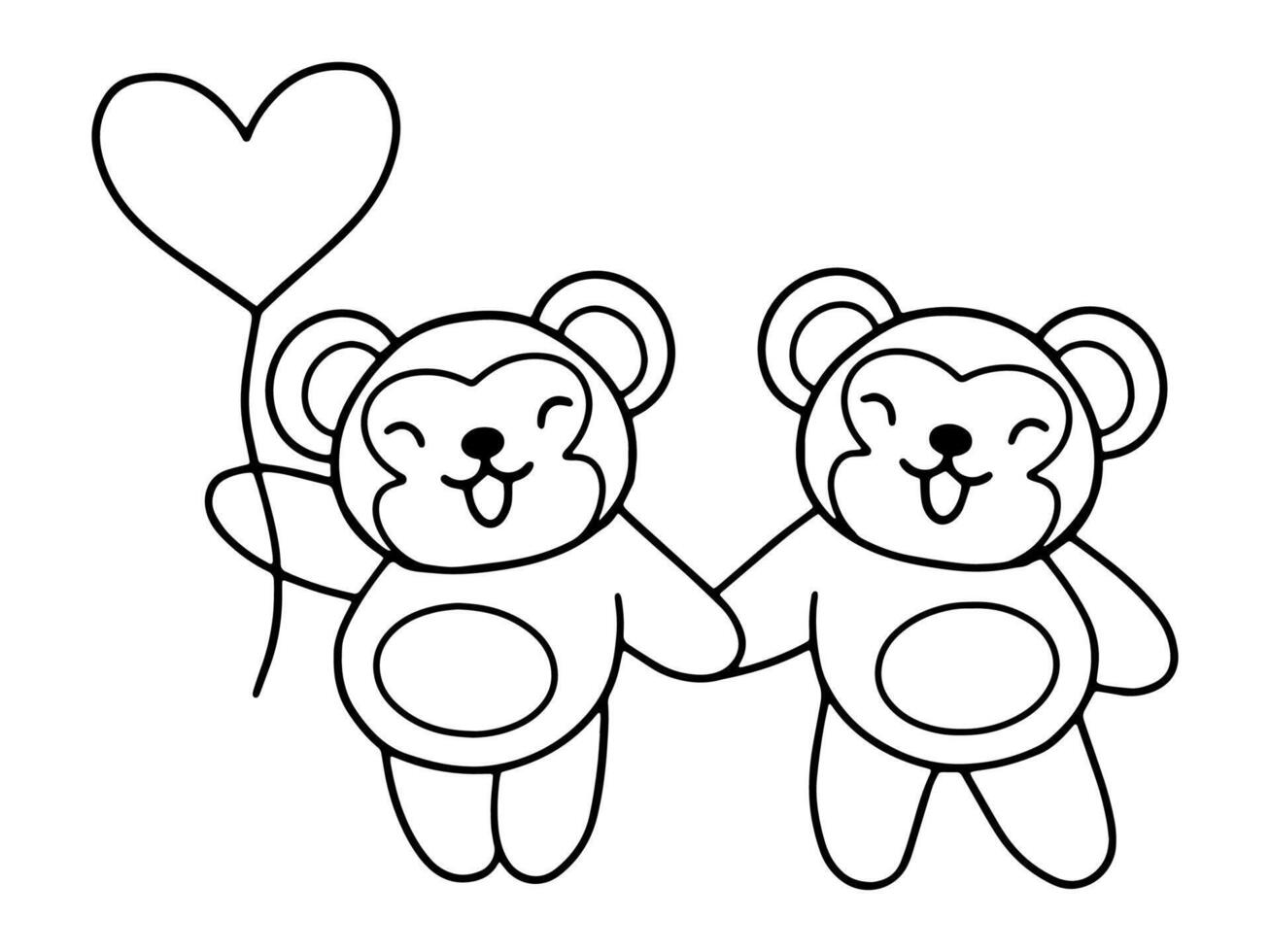 Valentines Day Monkey Holding Balloon Outline vector
