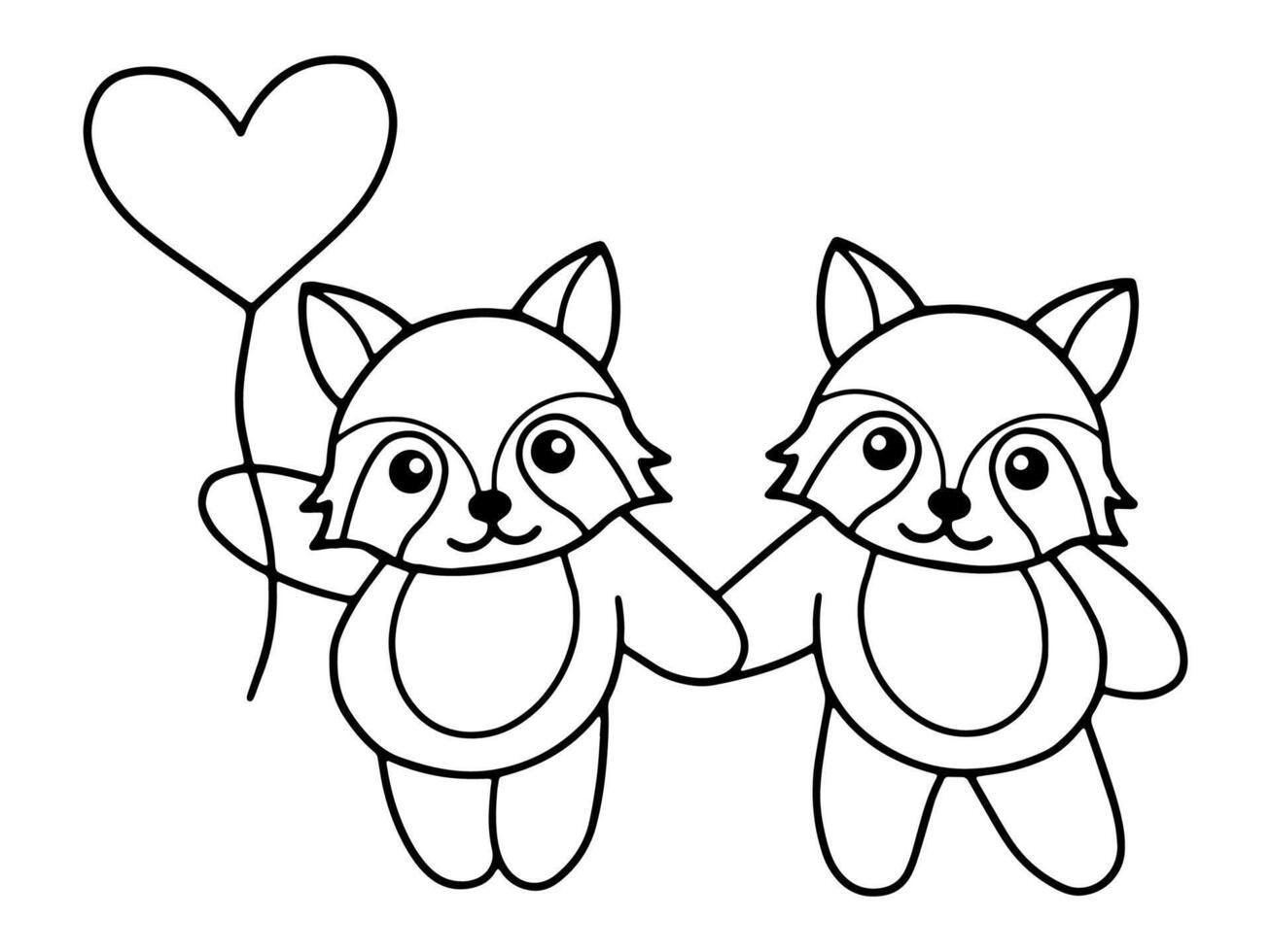 Valentines Day Fox Holding Balloon Line Art vector