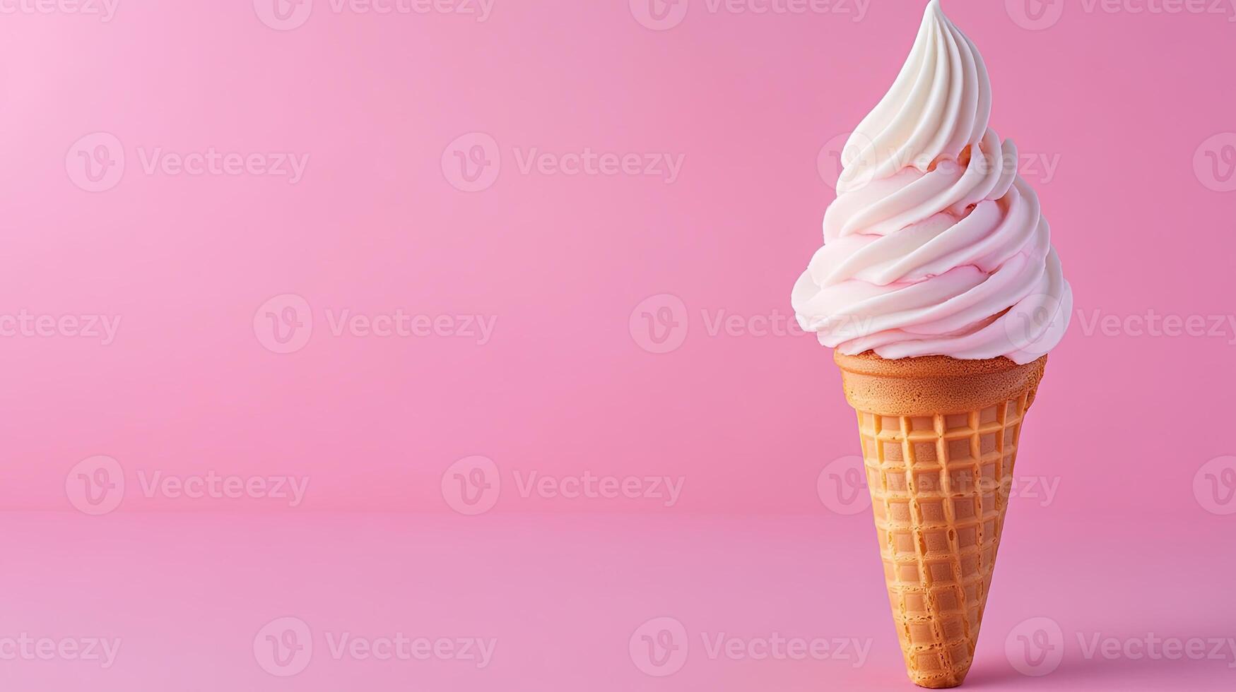Soft Serve Ice Cream Cone on Pink Background with Swirled Topping photo