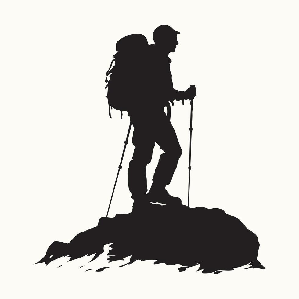 Solo Hiker Silhouette, Mountain Climb vector