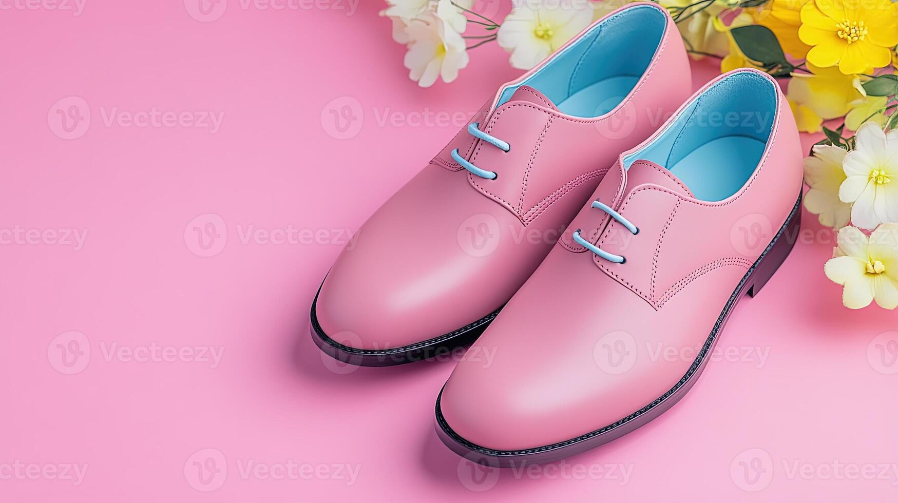 Elegant Pink Dress Shoes with Floral Arrangement on Soft Background photo