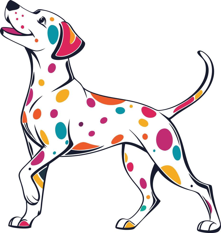 dalmatian illustration with a coat of vibrant, multicolored spots vector