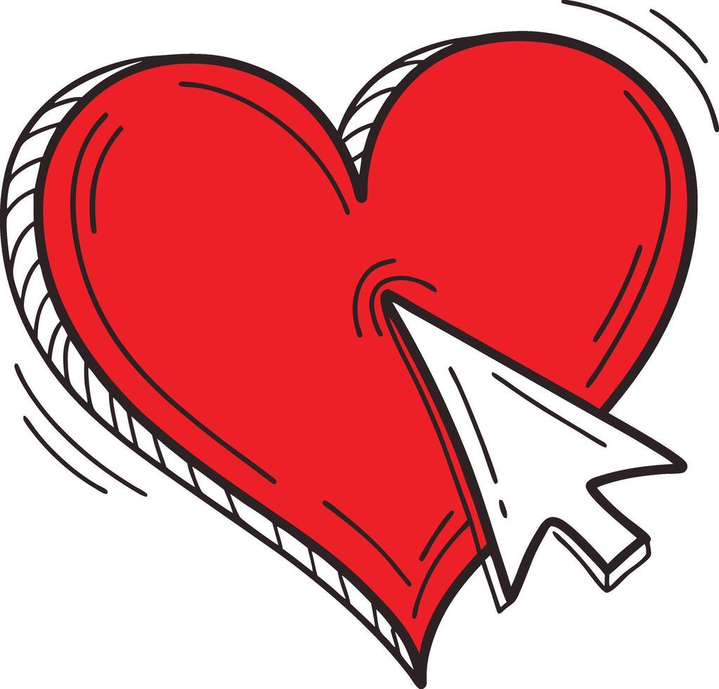 Red heart being selected by a cursor vector