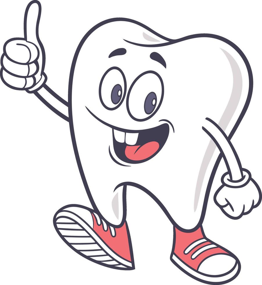 Confident Tooth Character thumb up vector