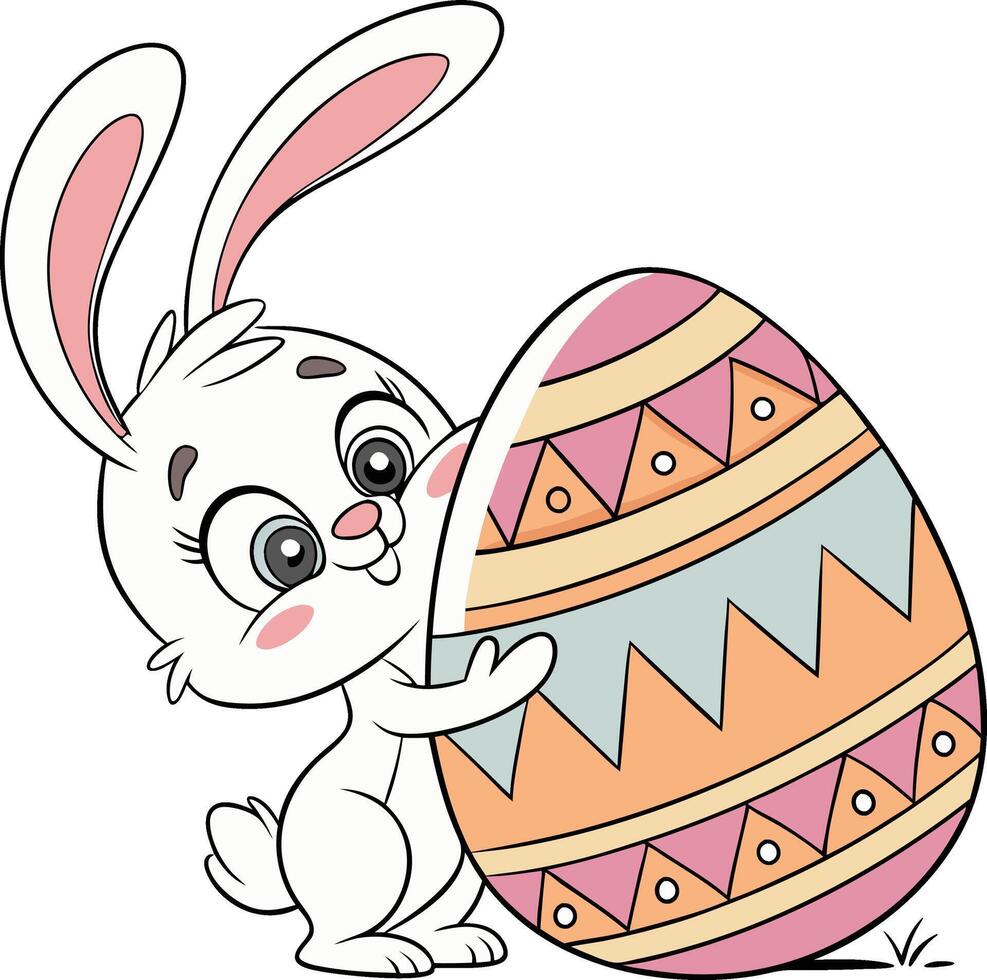 Easter Bunny hugging a Decorated Egg vector