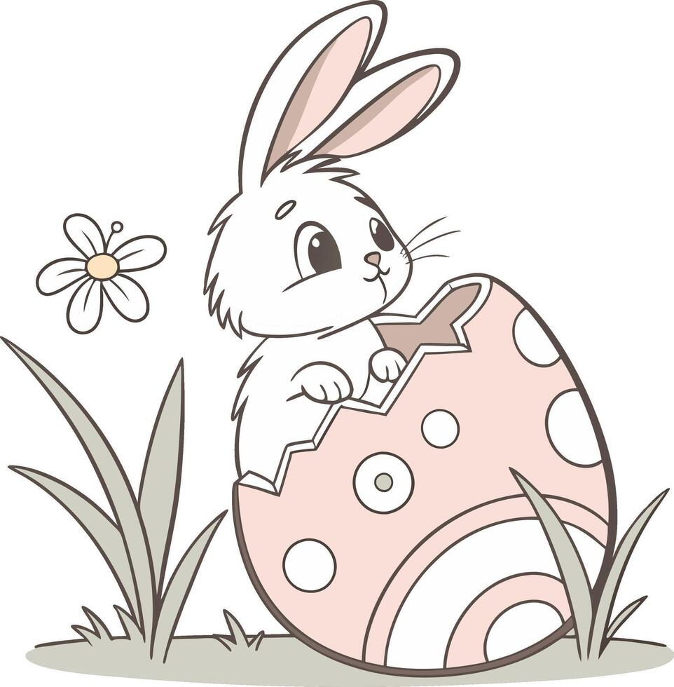 Easter bunny emerges from a decorative Easter egg vector
