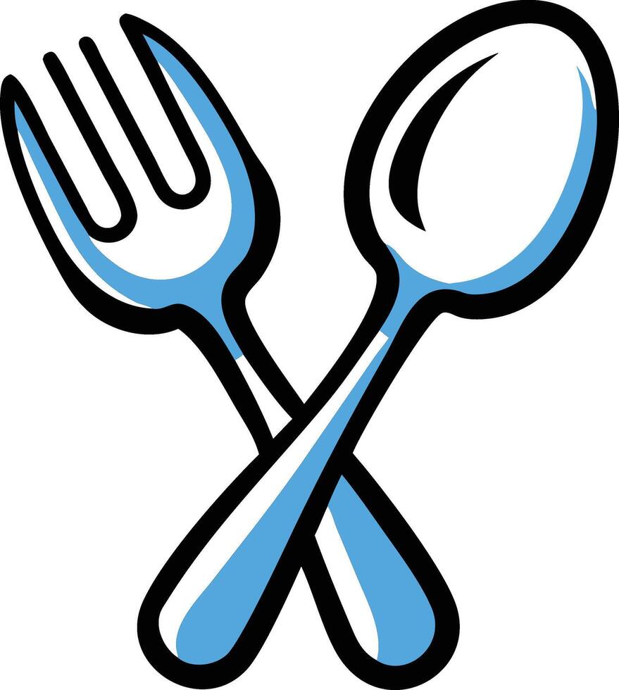 Fork and spoon, crossing in a symbolic arrangement icon logo mascot vector