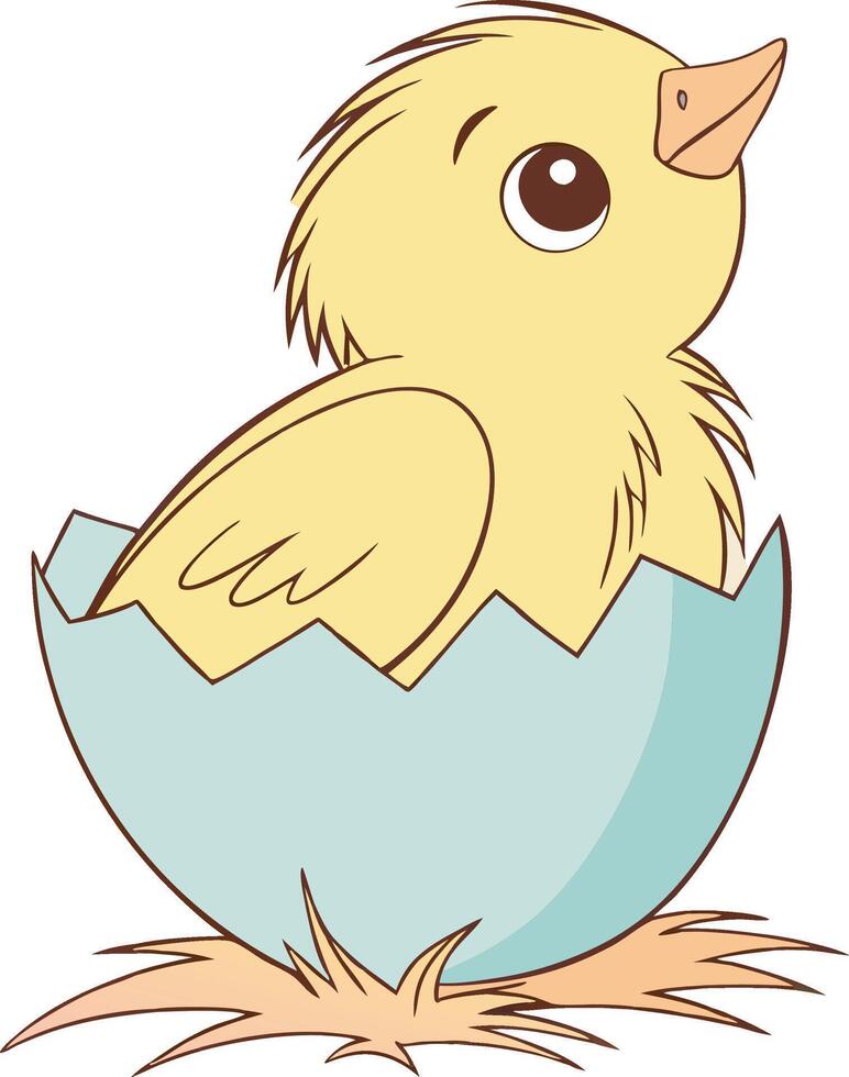 Emerging from the Shell A cheerful and adorable chick, bursting with life, hatches from its egg vector