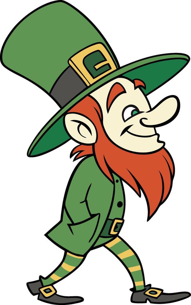 Leprechaun's Stroll in a green suit and hat, walks with a subtle smile vector
