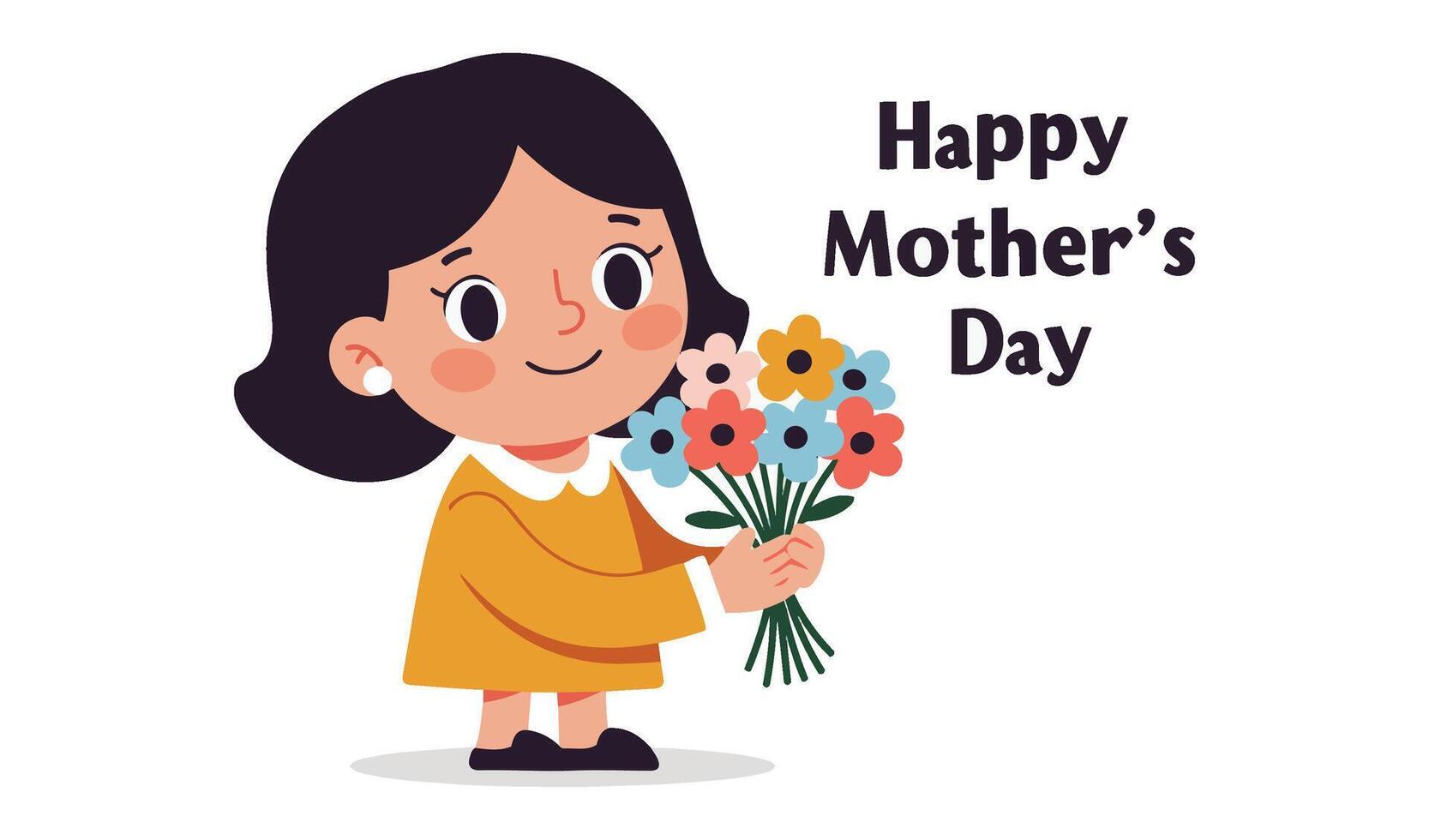 Hand Drawn Mothers Day Illustration with a Smiling Mom and Child vector