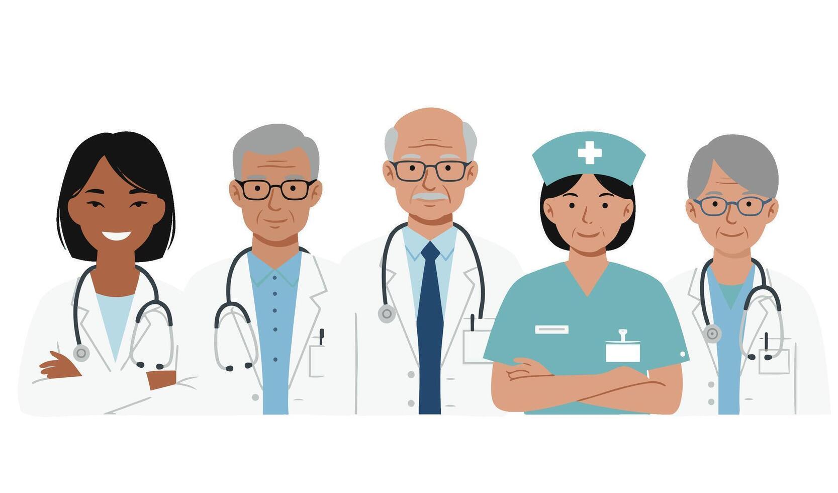 Healthcare Workers and Physicians Group Smiling for Happy Doctors Day vector