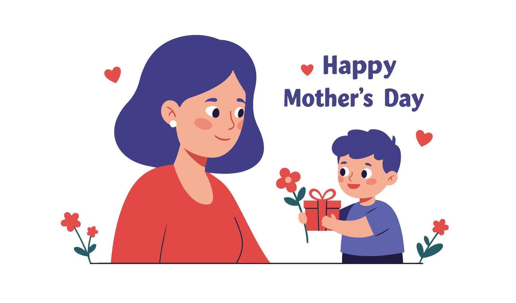 Hand Drawn Mothers Day Clipart with a Smiling and Loving Mother vector