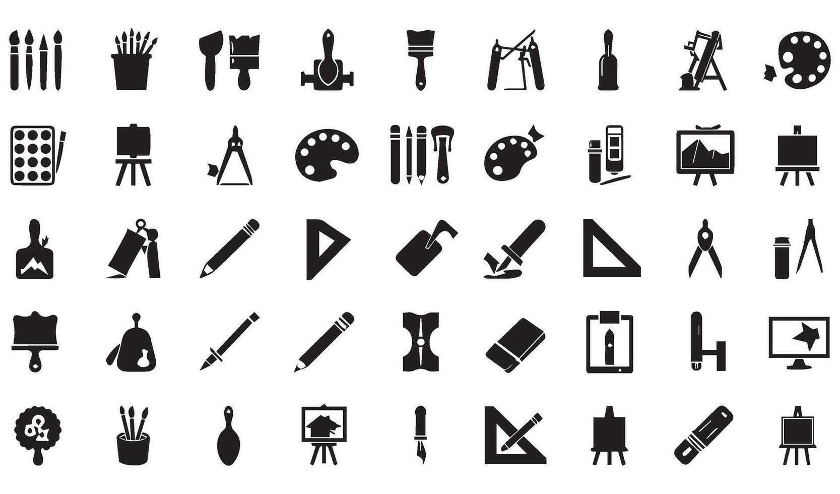 Modern Art Tool Icons Collection Painting Equipment Drawing Tool Artistic Design Hand-Drawn Art Tool Pencil And Brush Illustration vector