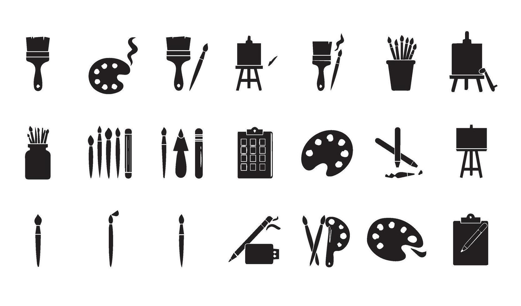 Art Tool Icons Collection Painting Equipment Drawing Tool Artistic Design Hand-Drawn Art Tool Pencil And Brush Elements vector