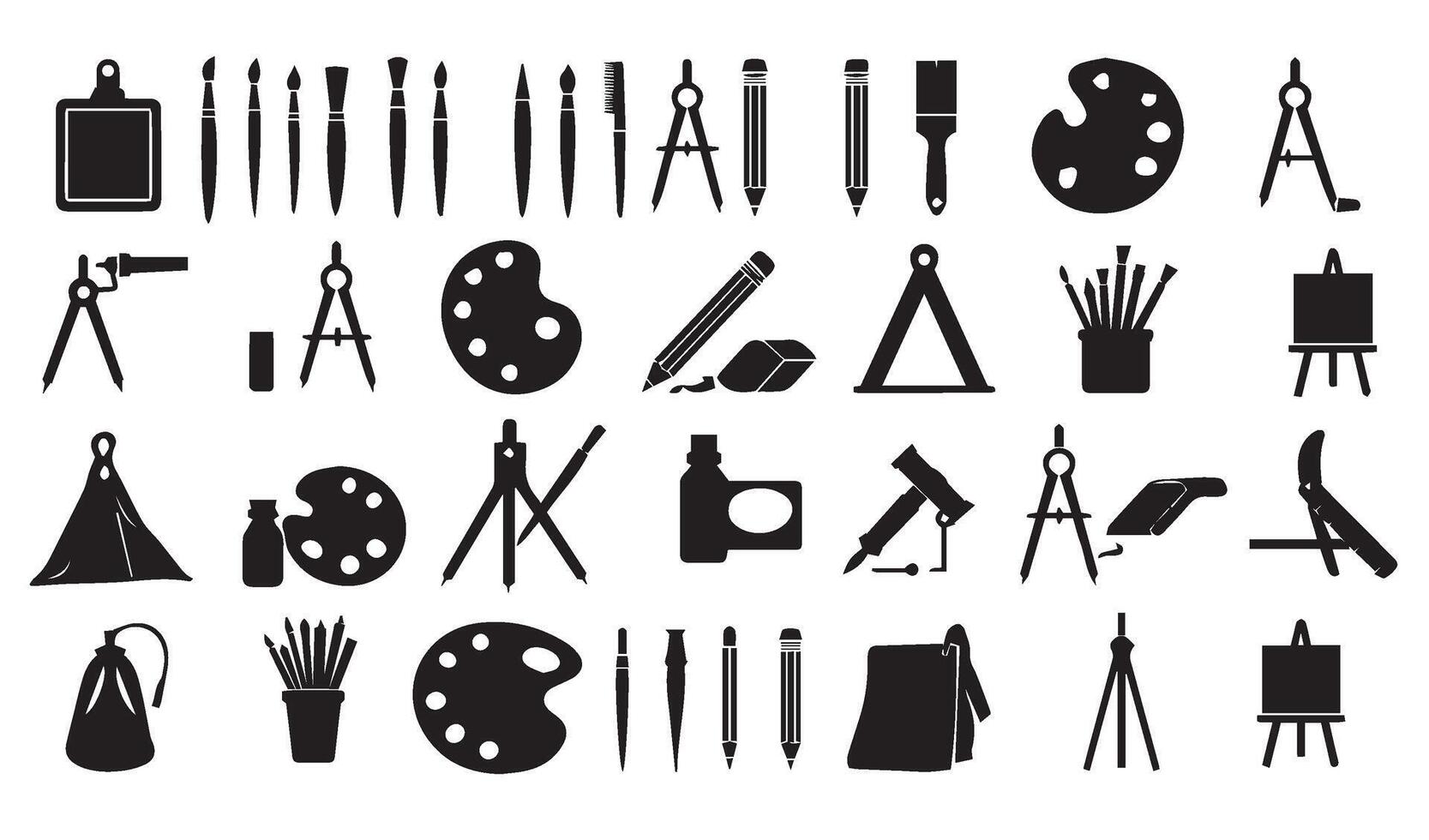 Digital Art Tool Icons Collection Painting Equipment Drawing Tool Artistic Design Hand-Drawn Art Tool Pencil And Brush Elements vector