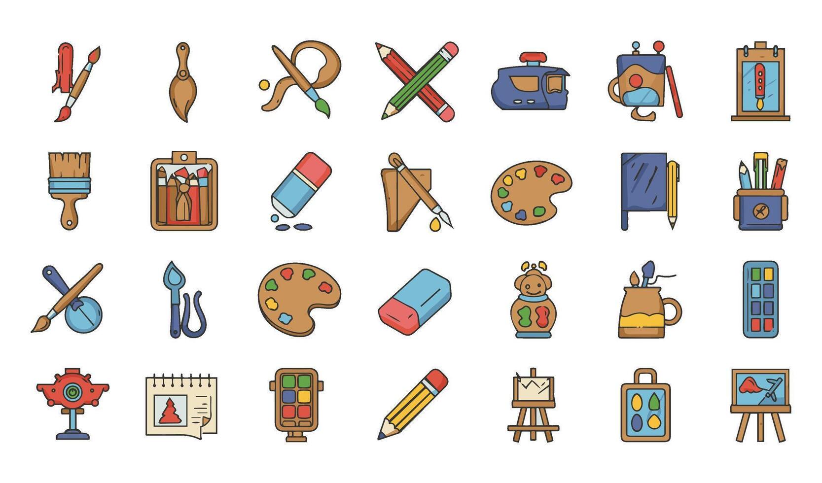 Creative Studio Tools Painting And Drawing Set Colored Sketching Tools Sketching And Painting Kit High-Quality Art Icons vector
