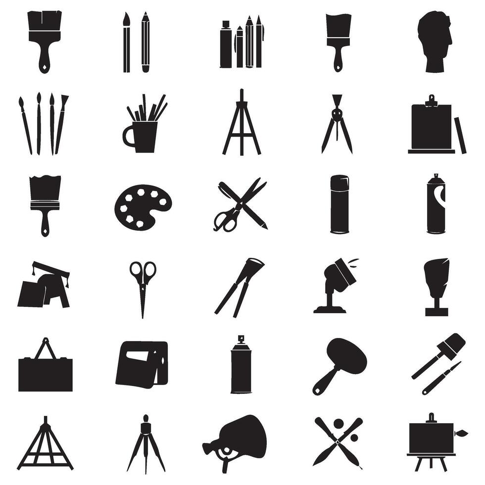 High-Quality Art Tool Icons Collection Painting Equipment Drawing Tool Artistic Design Hand-Drawn Art Tool Pencil And Brush vector