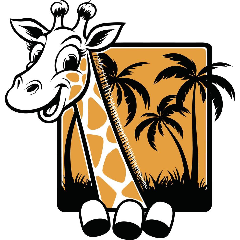 Giraffe with palm trees vector