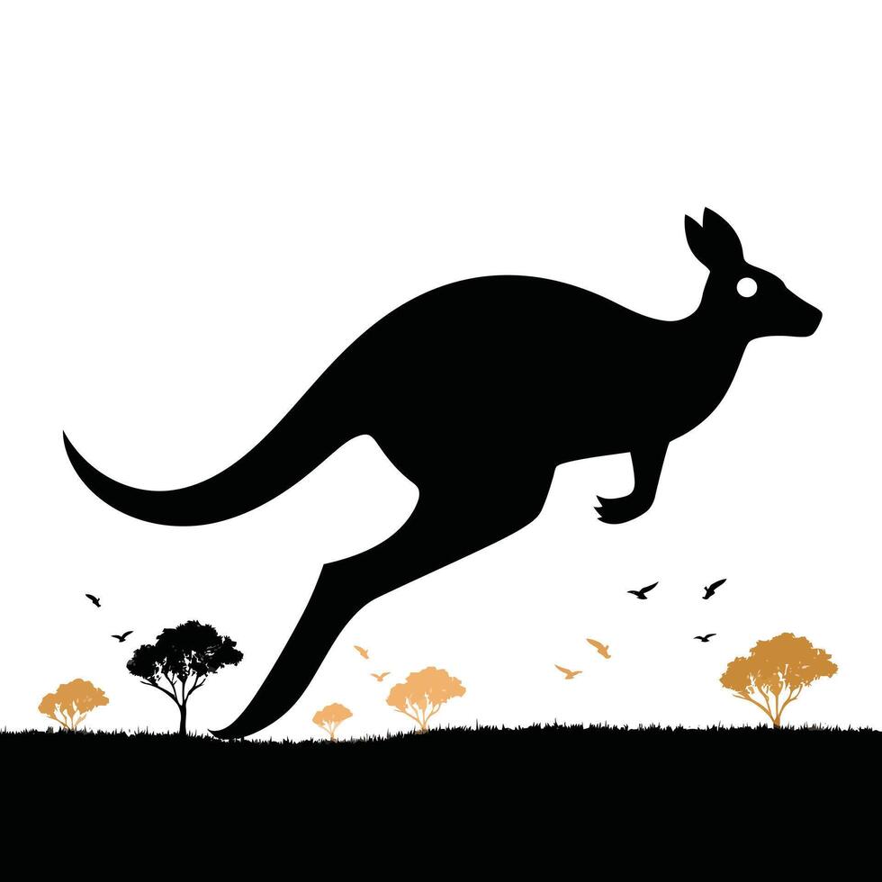 A kangaroo jumping in the air with trees in the background vector