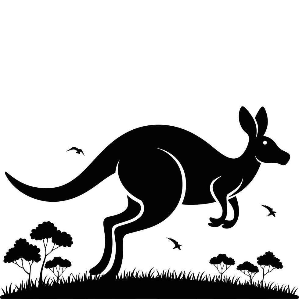 A black and white silhouette of a kangaroo vector