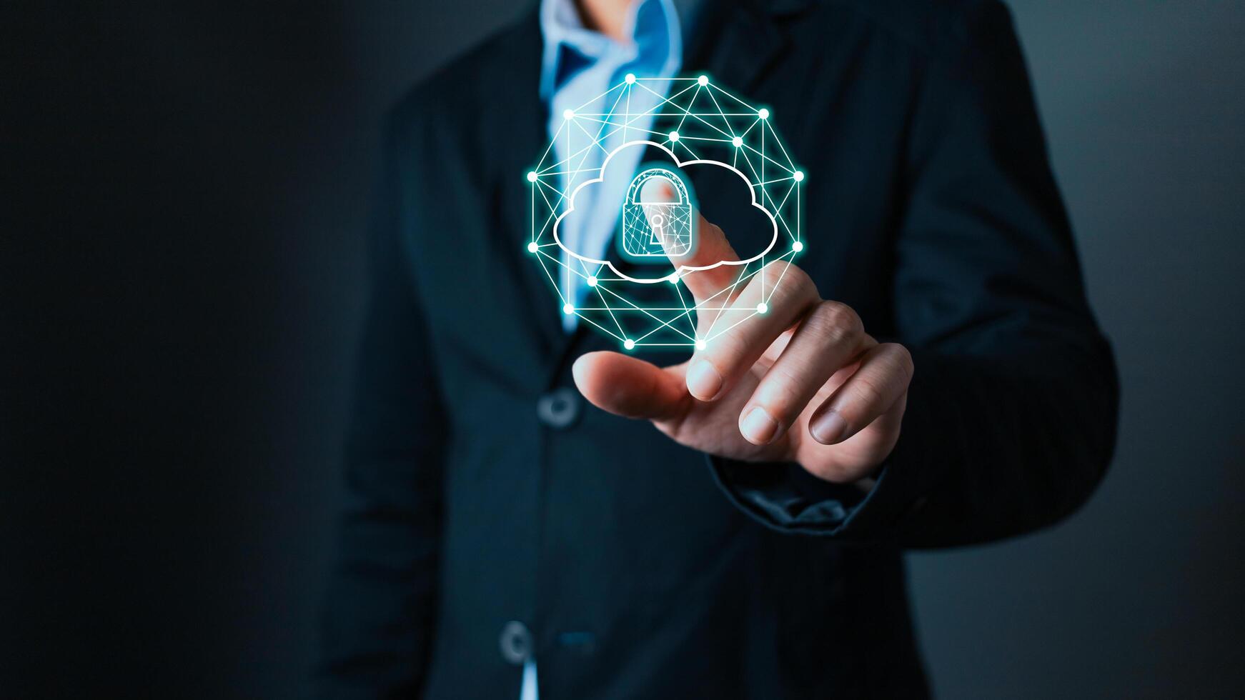man touch cloud computing diagram show on hand. Data storage.Cloud technology.Secure backup Networking and internet service concept.Implementation storage technology in business. IT support photo