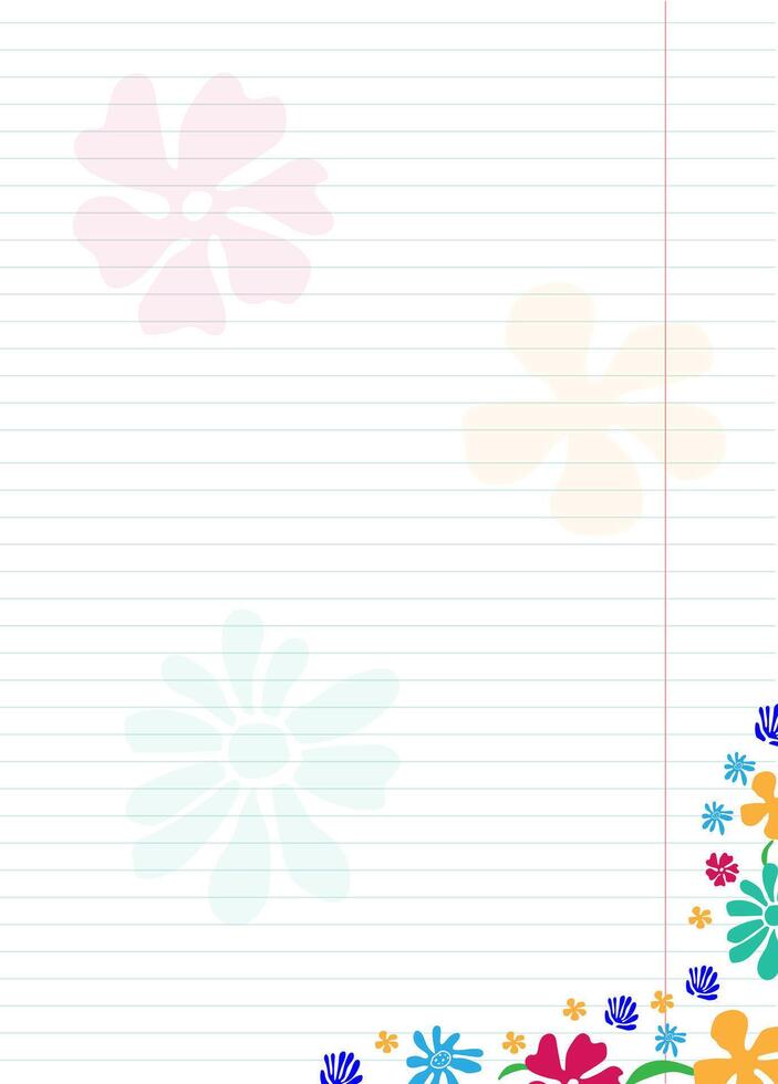 blank striped sheet with hand-drawn colorful silhouettes of flowers vector