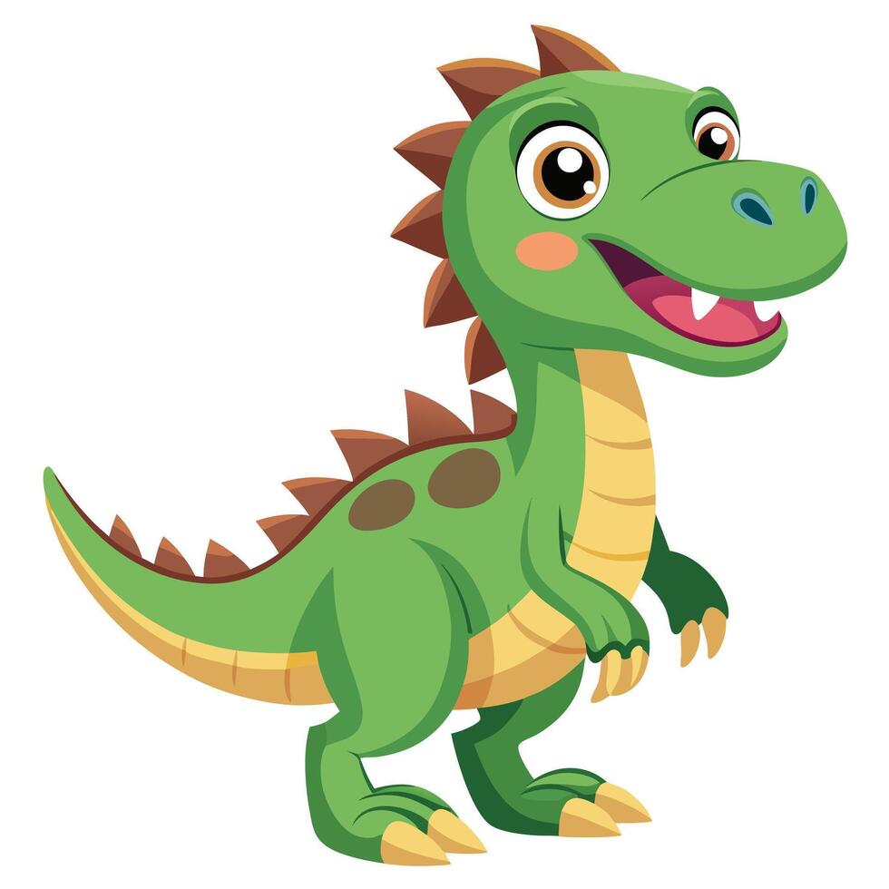 Adorable Green Cartoon Dinosaur with Spiky Back and Friendly Smile vector