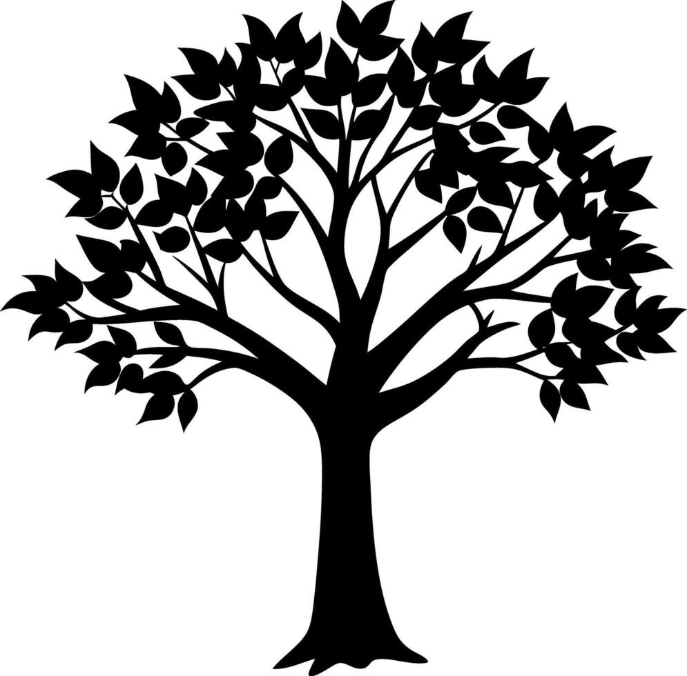 Elegant and Detailed Silhouette of a Large Oak Tree with Expansive Branches vector