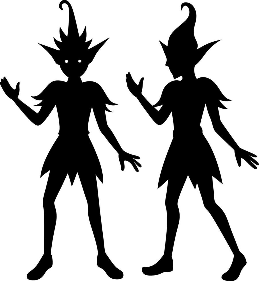 Whimsical Elves with Magical Staves A Stunning Silhouette Collection for Fantasy Lovers vector