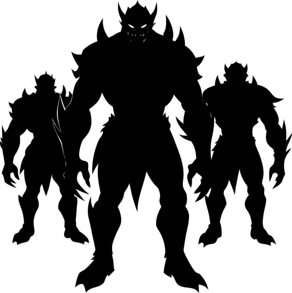 Dark and Mysterious Orc Silhouettes on White Background, Capturing the Power of Fantasy vector