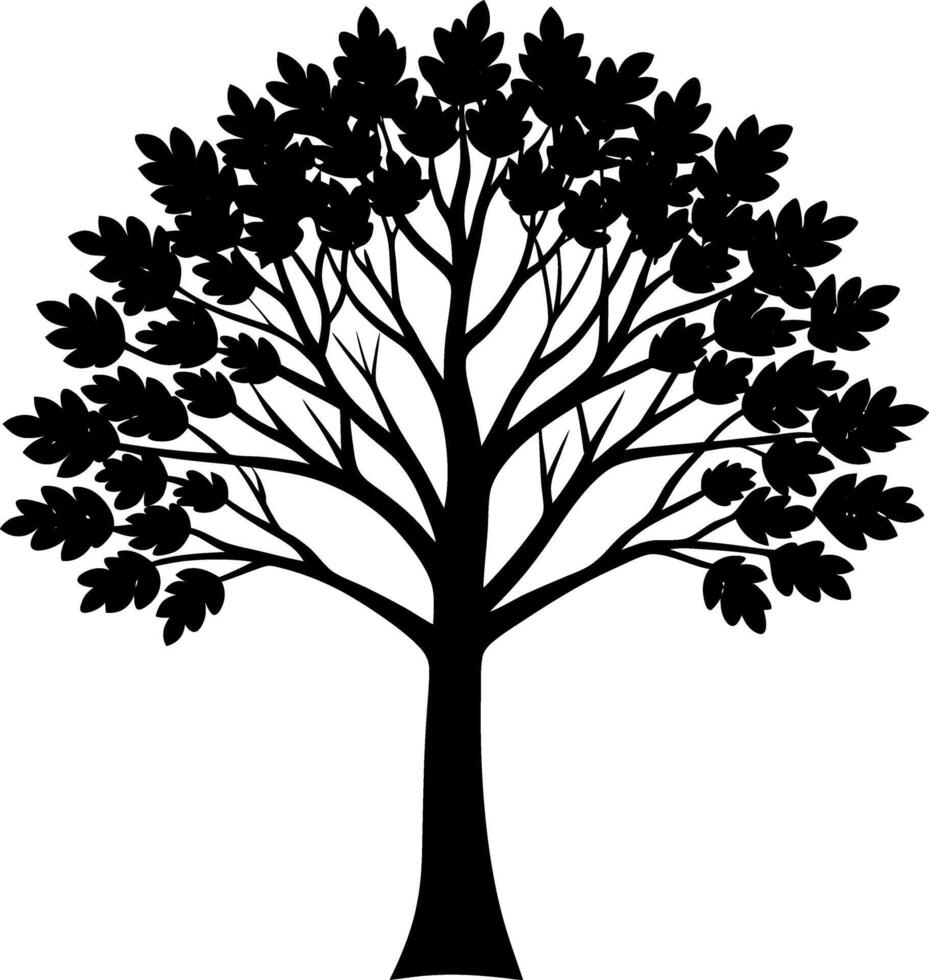 Black and White Silhouette of a Majestic Tree with Dense Leaves vector