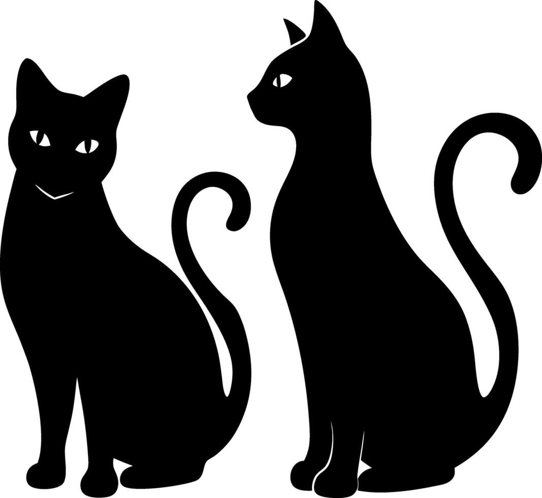 Black and White Silhouette of Two Cats, One Small and One Large, Sitting Together, Ideal for Pet Lover's Decor and Animal-Themed Graphic Design vector