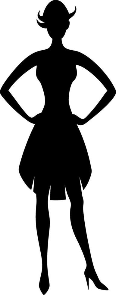 Minimalist Black Silhouette of a Confident Woman Posing with Hands on Hips vector