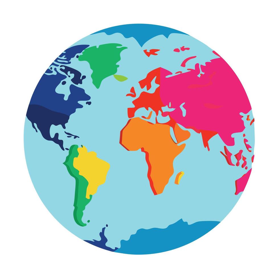 A Vibrant and Colorful World Map Illustration Showcasing the Continents and Oceans in a Modern Artistic Style vector