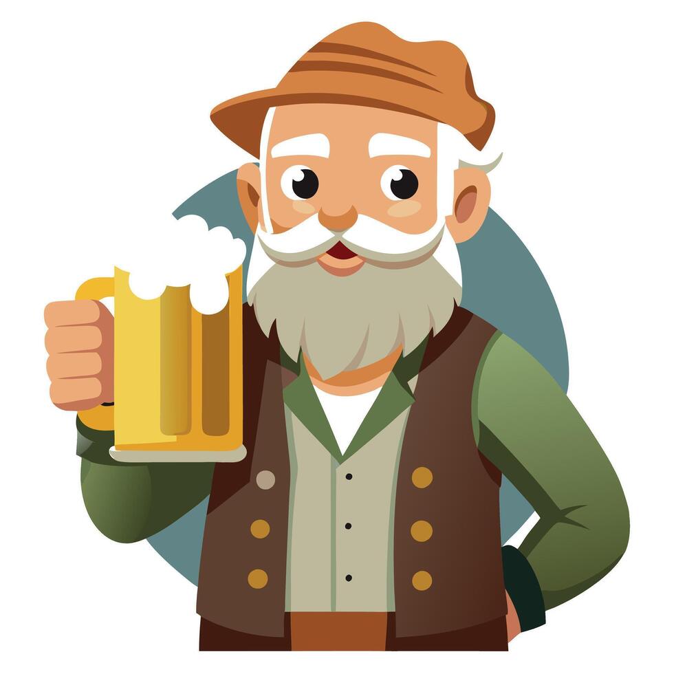 Old Man Enjoying a Refreshing Beer with a Happy and Friendly Expression vector