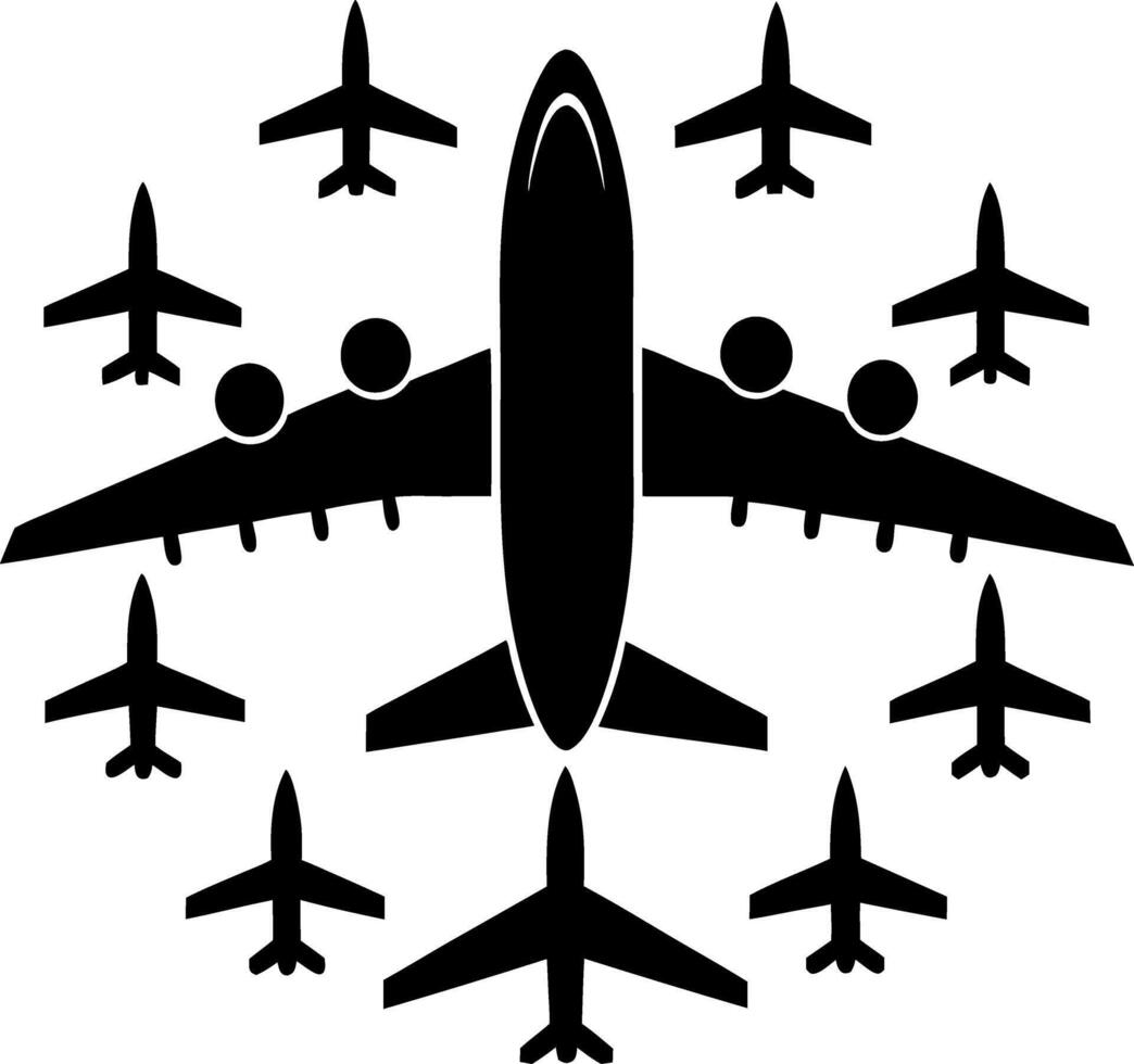 Multiple Airplanes Silhouettes in Flight Modern Aircraft Design vector