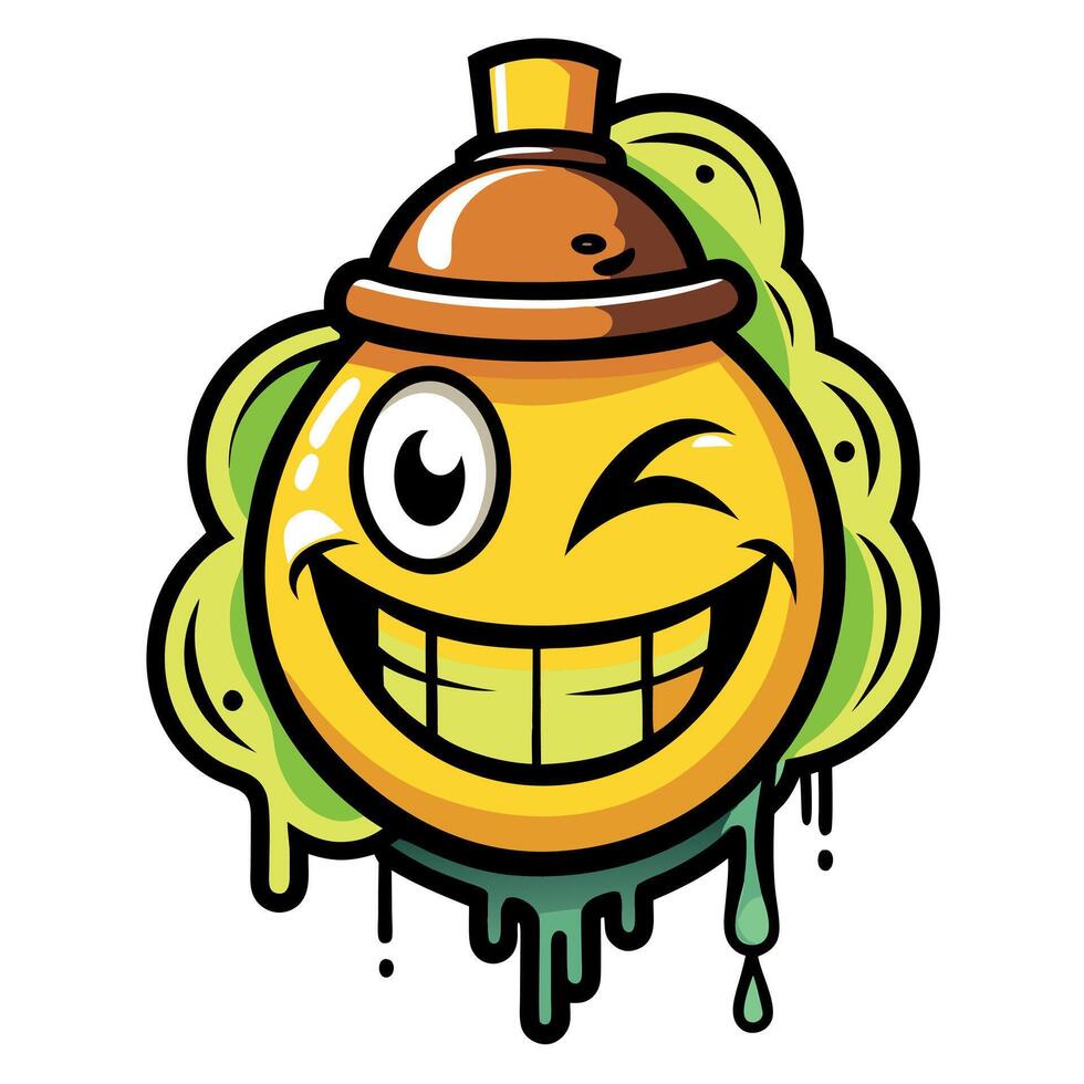 Graffiti-Style Smiley Face Spray Paint Can Illustration with Dripping Colors vector